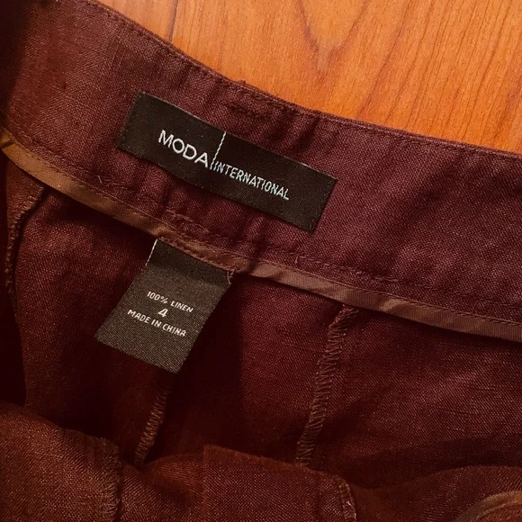 VTG Y2K 100% Linen Crop Pants Extra Wide Leg Gaucho Culottes Brown Belted Moda 4 - Picture 3 of 7